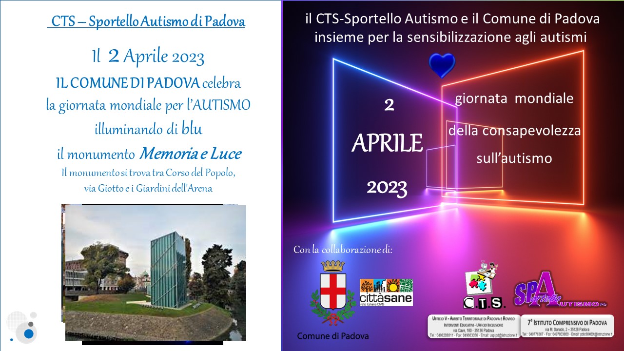 2 APRILE 2023: GIORNATA MONDIALE SENSIBILIZZAZIONE AGLI AUTISMI